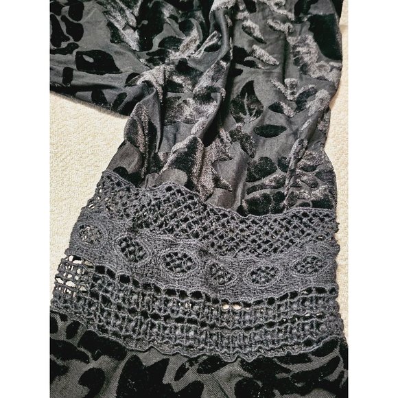 Stem & Vine velvet burnout top XL roses print sheer lace Black - Picture 7 of 13